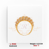 Regal Jewels gold ladies ring RJLR1443, side profile showing curved gold band and gemstone setting, Chicago jewelry shop.