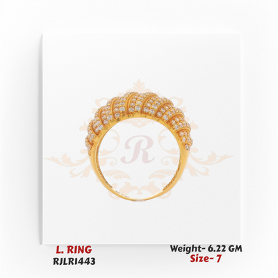 Regal Jewels gold ladies ring RJLR1443, side profile showing curved gold band and gemstone setting, Chicago jewelry shop.