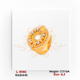 A bold circular gold ladies ring with intricate dual-tone detailing and diamond accents, model RJLR1445.