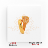 Side profile view of the gold panther ring, showcasing intricate pavé stonework across the head and shank. RJLR1446.