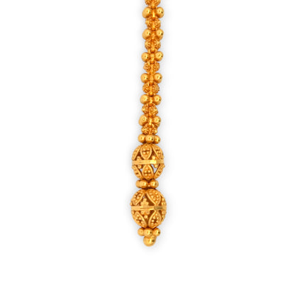 22kt Gold Tikka with Full Gold Beaded Chain and Intricate Hollow Globes – Simple and Classic Bridal Jewelry – Regal Jewels RJLT3035A