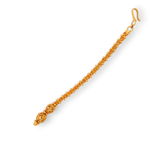 	22kt Gold Tikka with Full Gold Beaded Chain and Intricate Hollow Globes – Simple and Classic Bridal Jewelry – Regal Jewels RJLT3035
