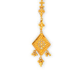 22kt Gold Tikka with Diamond-Shaped Pave Stone Pendant and Dangling Beads – Modern and Sparkling Bridal Jewelry – Regal Jewels RJLT3036A