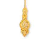 22kt Gold Tikka with Large Teardrop Kundan Pendant and Tassel Drops – Ornate and Sparkling Bridal Jewelry – Regal Jewels RJLT3038A