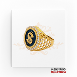 22kt Gold & Diamond Men's Ring RJMRO104 – A 9.0-gram statement ring with a bold gold dollar sign on black enamel, surrounded by CZ stones. Available at Regal Jewels.