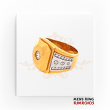 22kt Cartier-Inspired Gold & Diamond Men's Ring RJMR0105 – A 13.0-gram, size 8.5 men's ring featuring a solitaire diamond and rhodium screw-motif detailing. Available at Regal Jewels.