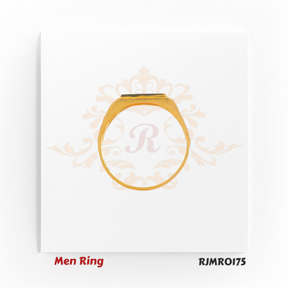 Contemporary rectangular men’s gold ring with geometric dot pattern and textured band design for a modern masculine appeal. RJMR0175