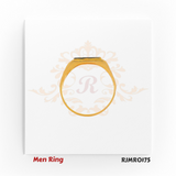 Contemporary rectangular men’s gold ring with geometric dot pattern and textured band design for a modern masculine appeal. RJMR0175