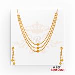 22kt Gold Three-Layer Necklace Set RJMSO071 – A 16.70-gram necklace featuring an elegant beaded chain design with matching dangling earrings, available at Regal Jewels.