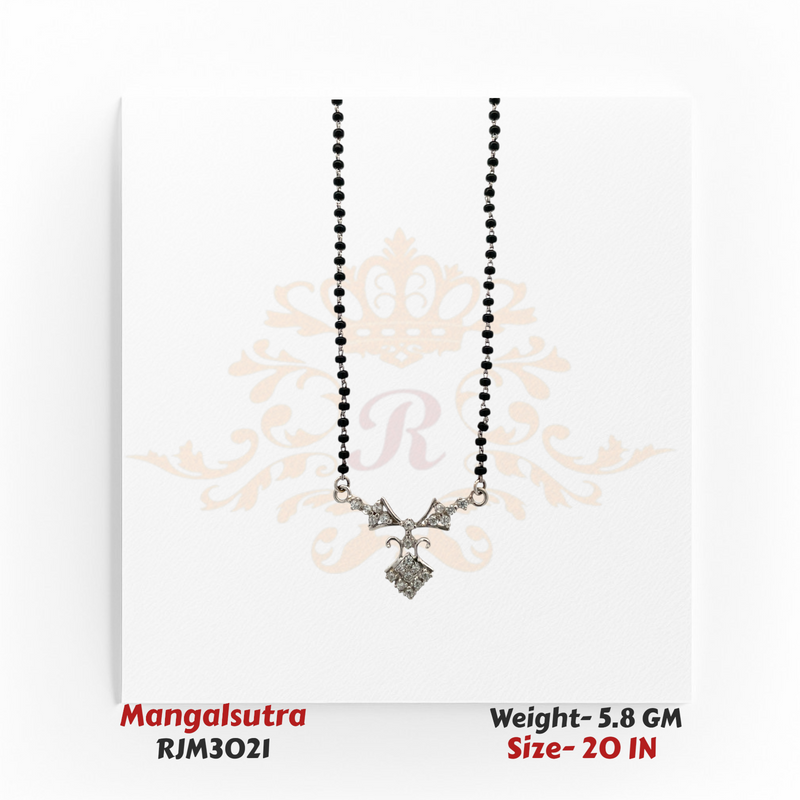 18 KT Elegant CZ Pendant Black Bead Mangalsutra – RJM3021