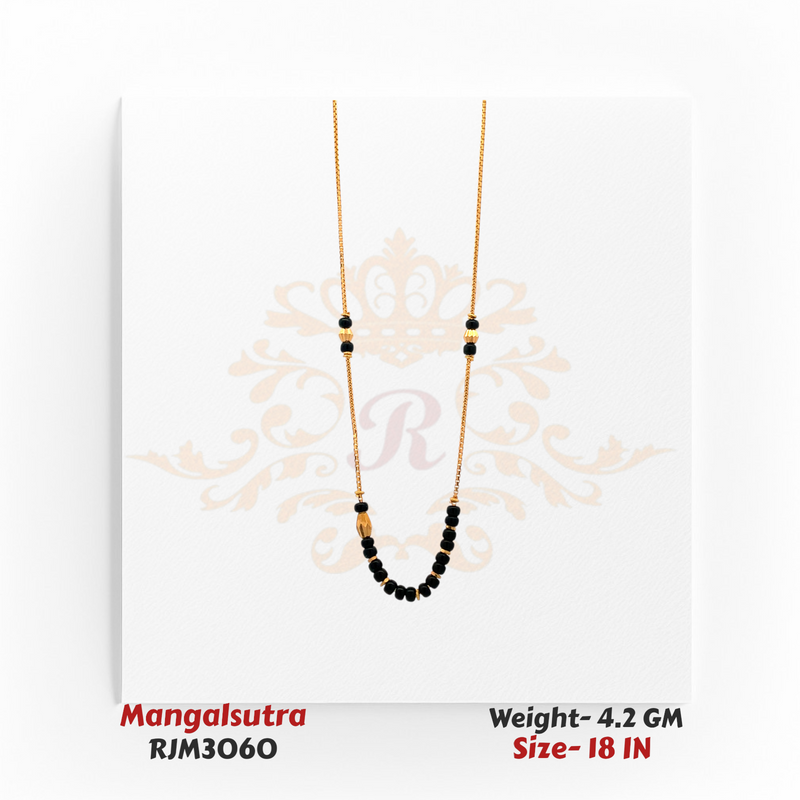 Classic Black Bead Gold Mangalsutra with Center Bead Accent – RJM3060