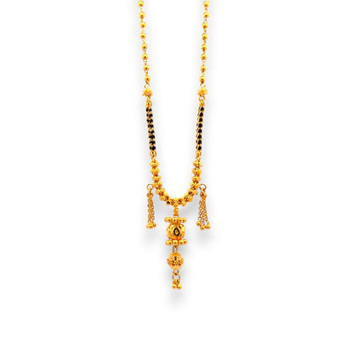 22k Gold Mangalsutra with elegant cylindrical pendant and dual black bead chain – Regal Jewels RJM3134