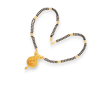 22k Gold Mangalsutra displayed in heart-shaped layout with gold filigree pendant – Regal Jewels RJM3135B