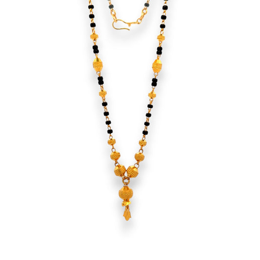 22k Gold Mangalsutra with black and gold beaded chain and rounded drop pendant – Regal Jewels RJM3136