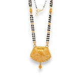 22k Gold Mangalsutra with wide floral filigree pendant and black bead chain – Regal Jewels RJM3137