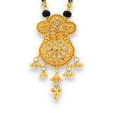 22k Gold Mangalsutra close-up of teardrop filigree pendant and fine detailing – Regal Jewels RJM3138A