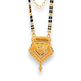 22k Gold Mangalsutra with square geometric pendant and traditional black beads – Regal Jewels RJM3139