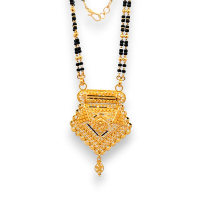 22k Gold Mangalsutra with square geometric pendant and traditional black beads – Regal Jewels RJM3139