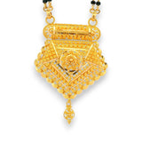 22k Gold Mangalsutra showing close-up filigree square pendant with dangling drops – Regal Jewels RJM3139A