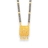 22k Gold Mangalsutra with broad rectangular filigree pendant and black beaded chain – Regal Jewels RJM3140