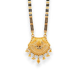 Traditional 22k gold mangalsutra with intricate pendant and dual black bead chain – Regal Jewels RJM3142