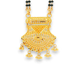 Close-up of ornamental gold pendant with lattice and bead work – RJM3144A Mangalsutra by Regal Jewels