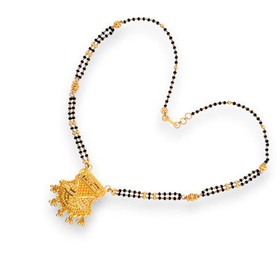 Artisan-crafted 22k gold mangalsutra with detailed circular design and hanging drops – Regal Jewels RJM3144B