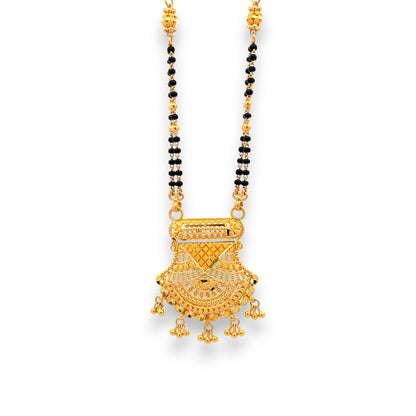 Elegant 22k gold mangalsutra with intricate pendant and twin black bead chains – Regal Jewels RJM3144