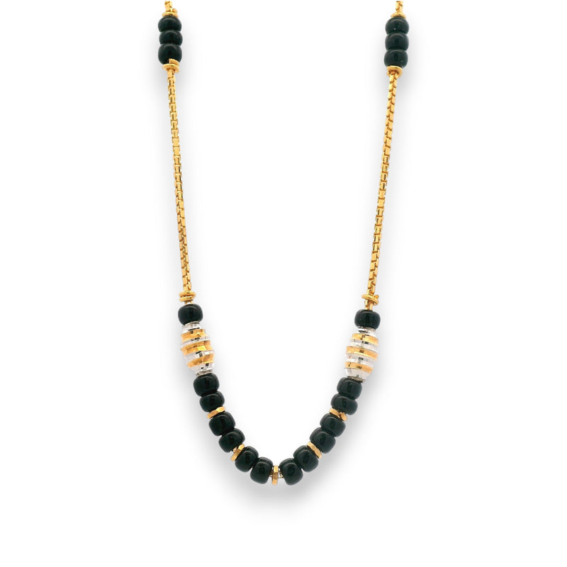 22k gold mangalsutra with black beads and dual barrel accents – Regal Jewels RJM3145A