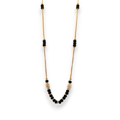 Modern 22k gold mangalsutra with black bead chain and dual barrel gold accents – Regal Jewels RJM3145