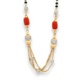 Close-up of gold and coral beaded mangalsutra with sparkling stone accents – RJM3146A Regal Jewels