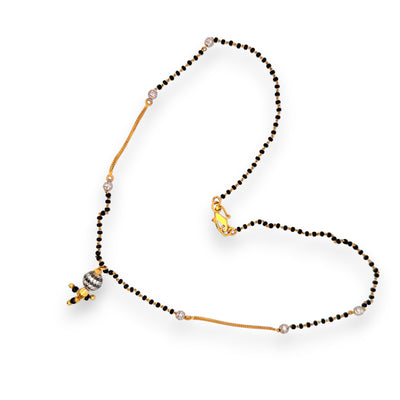 Contemporary gold mangalsutra with beaded black chain and shimmering central sphere – Regal Jewels RJM3147B
