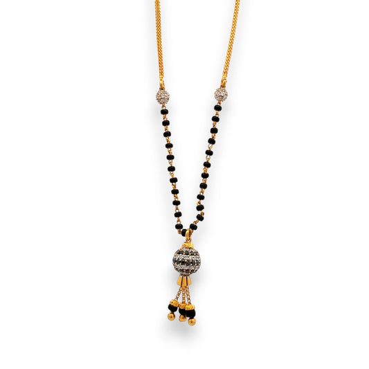 Contemporary 22k gold mangalsutra with round diamond-cut pendant and dual black bead chain – Regal Jewels RJM3147