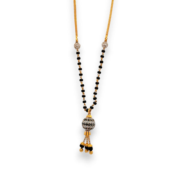 Contemporary 22k gold mangalsutra with round diamond-cut pendant and dual black bead chain – Regal Jewels RJM3147