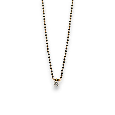 Minimalist 22k gold mangalsutra with solitaire pendant and twin black bead chain – Regal Jewels RJM3148