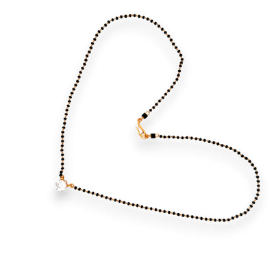 Delicate gold mangalsutra with round solitaire pendant and sleek black bead detailing – Regal Jewels RJM3149B
