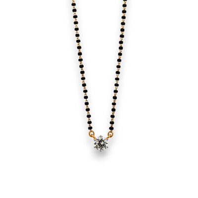 Elegant 22k gold mangalsutra with solitaire diamond pendant and dual black bead chain – Regal Jewels RJM3149