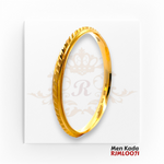 22kt Gold Men's Kada RJMLO071 – A 31.50-gram high-polish gold kada with a 2.80-inch diameter, featuring intricate geometric engravings. A perfect blend of strength and elegance, available at Regal Jewels.