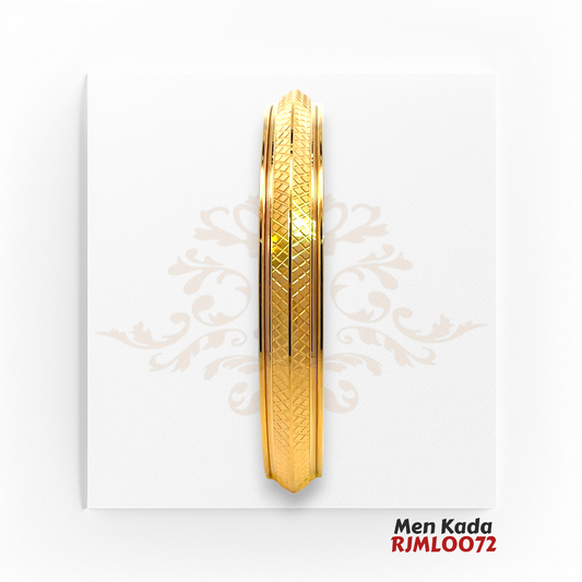 22kt Gold Men's Kada RJMLO072 – A 47.50-gram traditional gold kada with a 2.13-inch diameter, featuring a refined crosshatch pattern and sleek gold accents. A perfect blend of tradition and elegance, available at Regal Jewels.