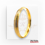 22kt Gold Men's Kada RJMLO072 – A 47.50-gram traditional gold kada with a 2.13-inch diameter, featuring a refined crosshatch pattern and sleek gold accents. A perfect blend of tradition and elegance, available at Regal Jewels.