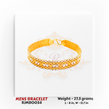22kt Gold Men's Bracelet RJMB0034 – Dual-tone yellow and white gold weave design, 27.5 grams, 8 inches, wide elegant bracelet by Regal Jewels Chicago.