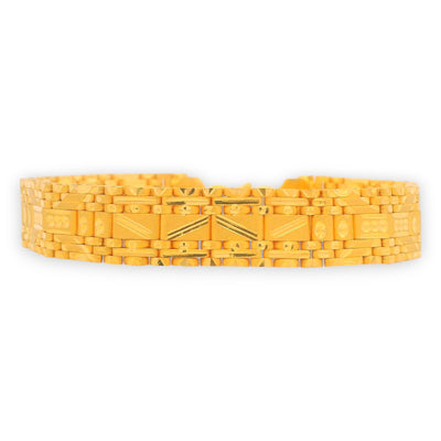 Stylish 22kt gold men’s bracelet with geometric rectangular link design and textured finish – RJMB0035.