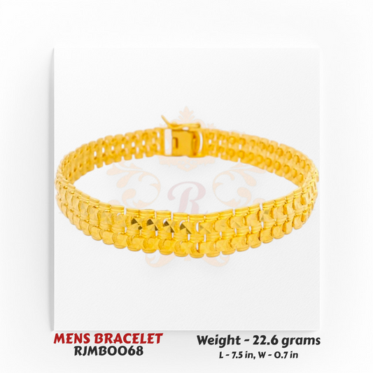 22kt Gold Men’s Bracelet – Textured Round Link Design – 22.6 gm, 7.5 in (RJMB0068)
