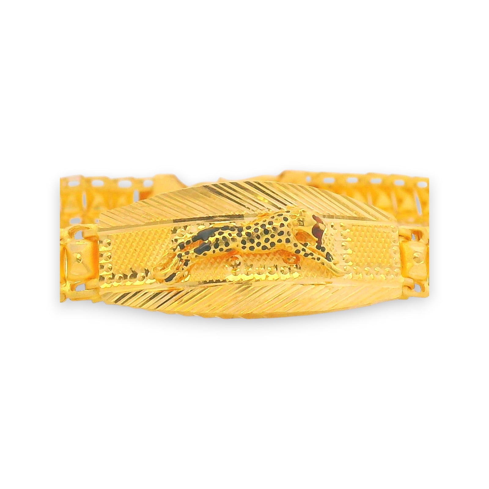 Close-up of 22kt gold men’s bracelet links with detailed textured finish for strength and elegance – RJMB0082.