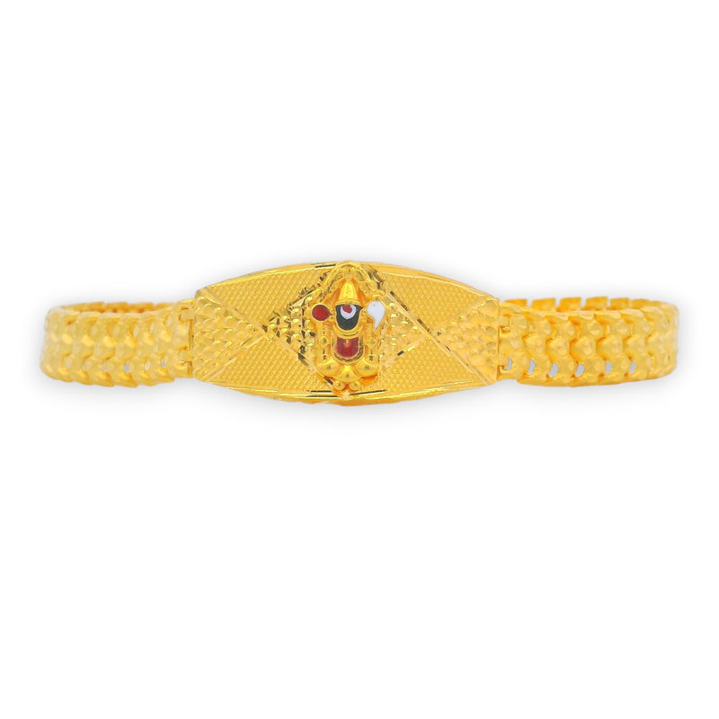 Traditional 22kt gold men’s bracelet featuring Lord Venkatesh centerpiece with intricate detailing – RJMB0089.