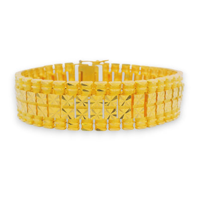Elegant 22kt gold men’s bracelet with bold square block pattern and wide textured band – RJMB0091.