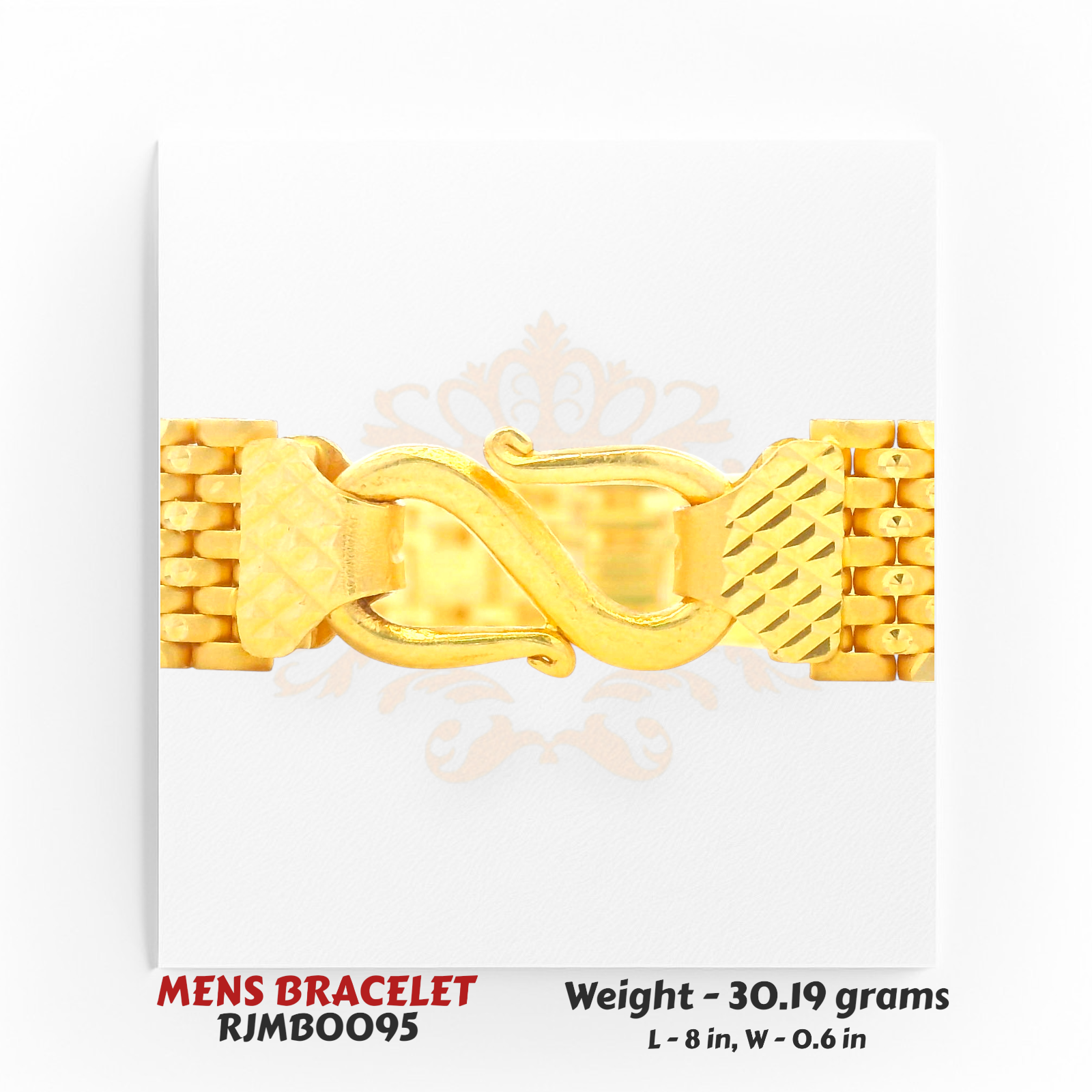 Hook clasp detail of 22kt Gold Men's Bracelet RJMB0095 showing intricate hand-engraved craftsmanship by Regal Jewels Chicago.