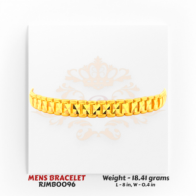 22kt Gold Men's Bracelet RJMB0096 – Glossy square-cut patterned links, 18.41 grams, 8 inches, refined geometric gold bracelet by Regal Jewels Chicago.