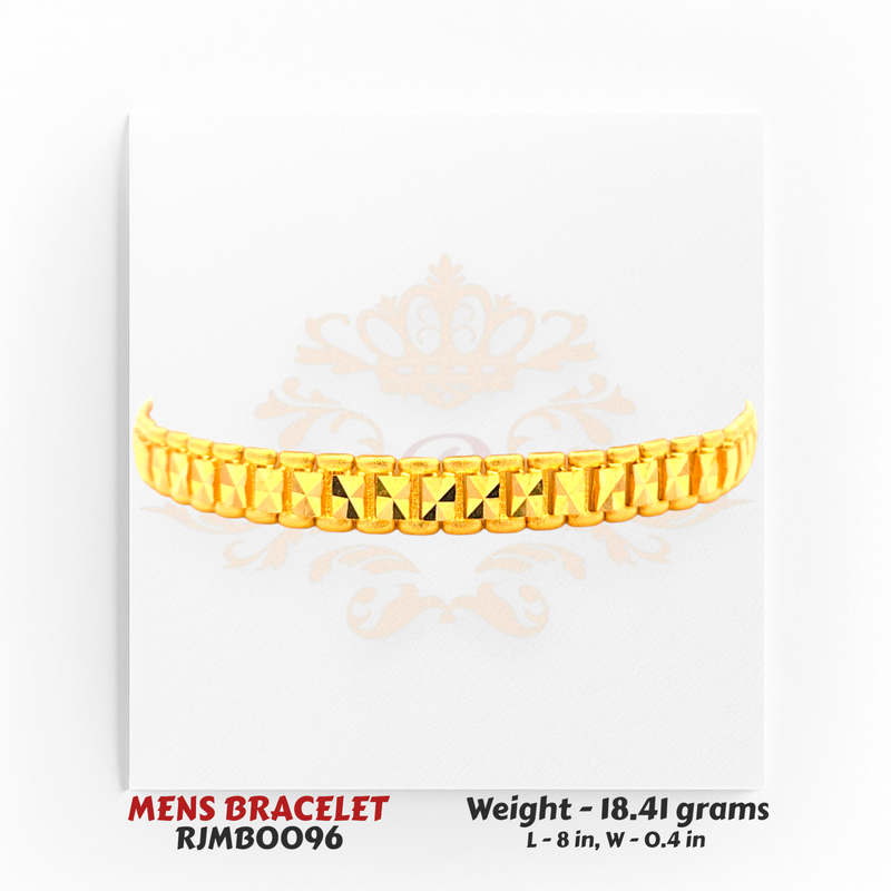22kt Gold Men's Bracelet RJMB0096 – Glossy square-cut patterned links, 18.41 grams, 8 inches, refined geometric gold bracelet by Regal Jewels Chicago.