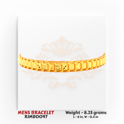 22kt Gold Men’s Bracelet – Carved Square Motif Link Design – 8.25 gm, 8 in (RJMB0097)